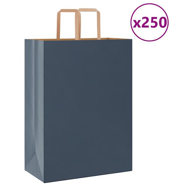 vidaXL Pungi de h&acirc;rtie 250 buc cu m&acirc;nere Albastru 32x17x44 cm
