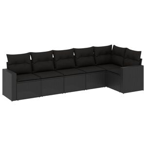 vidaXL Set mobilier de grădină cu perne, 6 piese, negru, poliratan