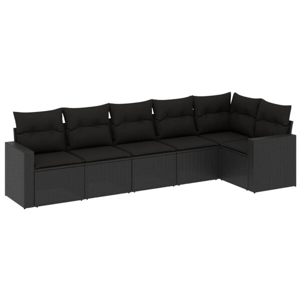 vidaXL Set mobilier de grădină cu perne, 6 piese, negru, poliratan