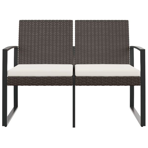 vidaXL Bancă de grădină cu 2 locuri, cu perne, maro, ratan PP