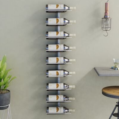 vidaXL Suport sticle de vin, de perete, 9 sticle, alb, fier
