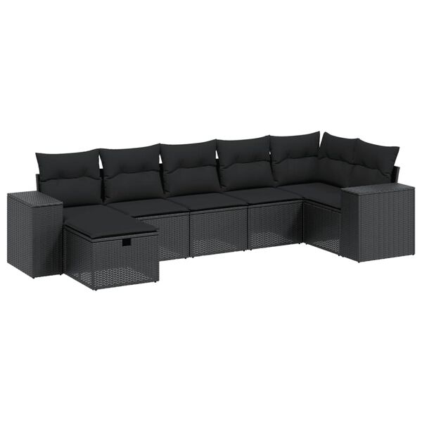vidaXL Set mobilier de grădină cu perne, 8 piese, negru, poliratan