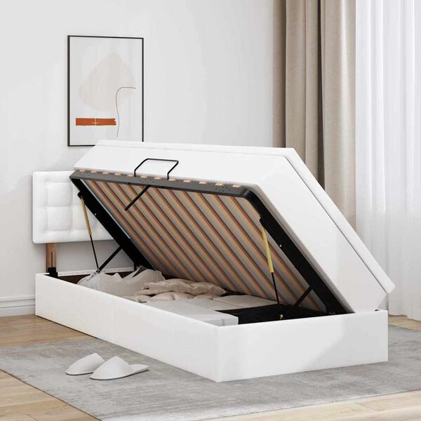 vidaXL Pat cu saltea și LED Alb pur 90 x 200 cm Piele artificială