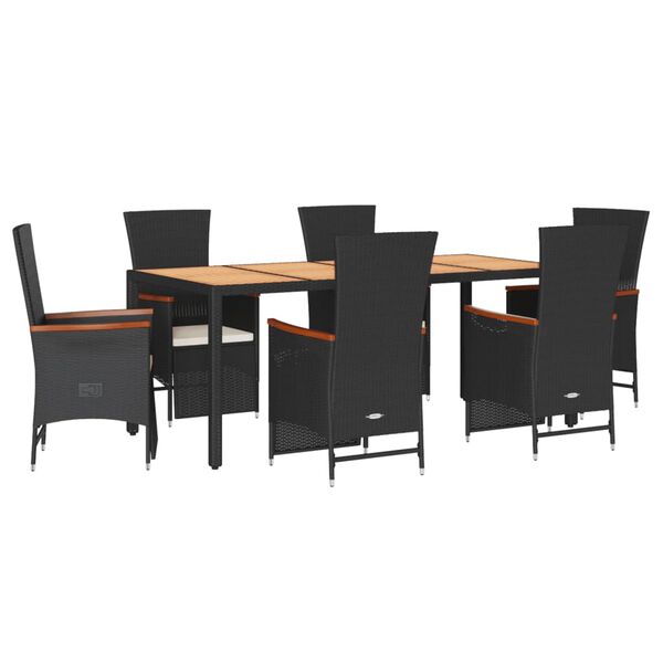 vidaXL Set mobilier de grădină cu perne, 7 piese, negru, poliratan