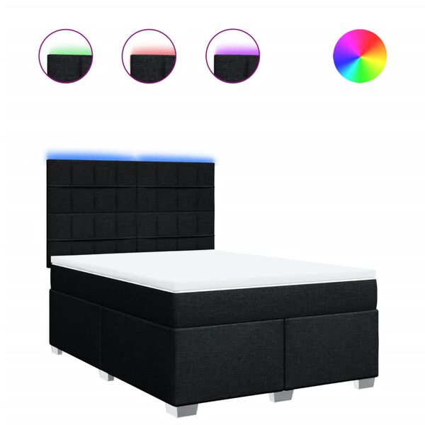vidaXL Pat box spring cu saltea, negru, 160x200 cm, textil