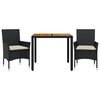 vidaXL Set mobilier grădină perne 3 piese negru poliratan/lemn acacia