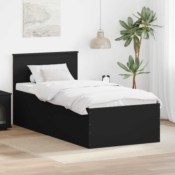 vidaXL Cadru de pat cu headboard Negru 90 x 200 cm Lemn compozit