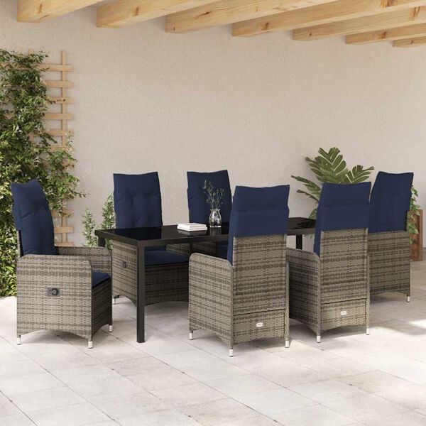 vidaXL Set de masă pentru grădină cu pernă 7 pcs Negru Rattan poli