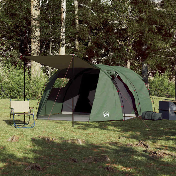 vidaXL Cort de camping tunel pentru 4 persoane, verde, impermeabil