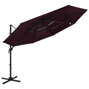 vidaXL Umbrelă soare cu 4 niveluri, st&acirc;lp aluminiu, roșu bordo, 3x3 cm