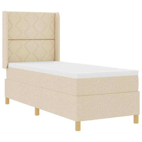 vidaXL Pat cu arcuri cu saltea cu headboard Crem 140 x 200 cm țesătură