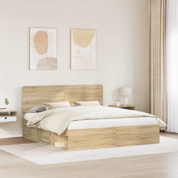 vidaXL Cadru de pat cu headboard Sonoma 200 x 200 cm Lemn de pin masiv