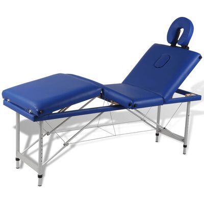vidaXL Masă masaj pliabilă, 4 zone, albastru, cadru aluminiu