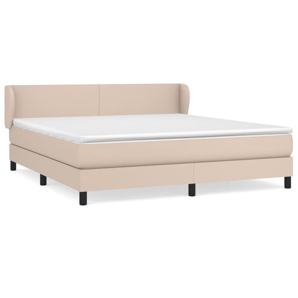 vidaXL Pat box spring cu saltea, cappuccino, 160x200cm piele ecologică