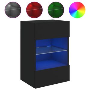 vidaXL Comodă TV de perete cu lumini LED, negru, 40x30x60,5 cm