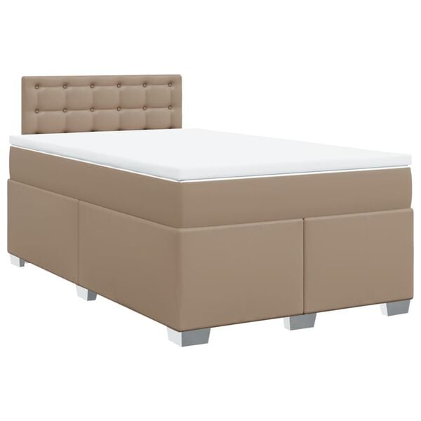 vidaXL Pat box spring cu saltea, cappuccino, 120x190cm piele ecologică