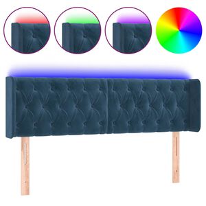 vidaXL Tăblie de pat cu LED, albastru &icirc;nchis, 163x16x78/88 cm, catifea