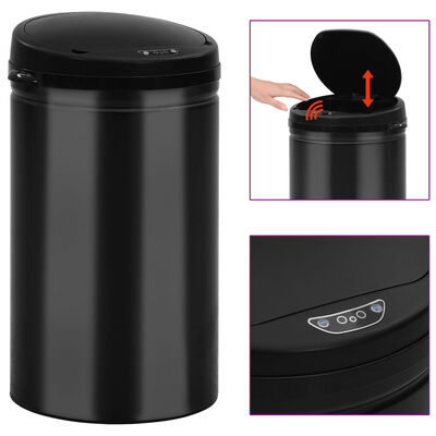 vidaXL Coș de gunoi automat cu senzor, 40 L, negru, oțel carbon