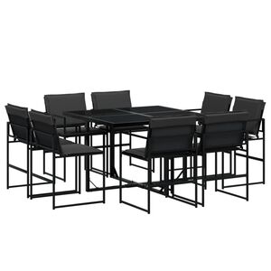 vidaXL Set mobilier de grădină, 9 piese, cu perne, negru, textilenă