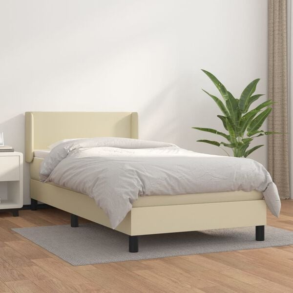 vidaXL Pat box spring cu saltea, crem, 80x200 cm, piele ecologică