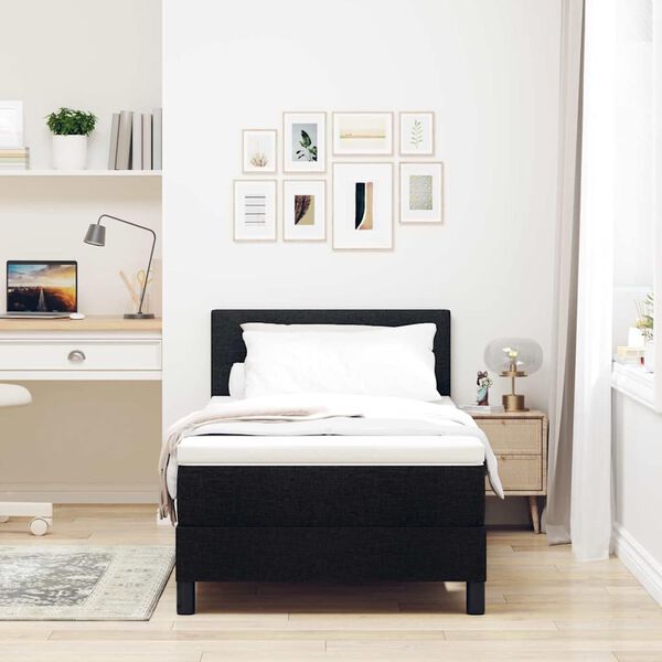 vidaXL Pat cu arcuri cu saltea cu headboard Negru 80 x 200 cm țesătură