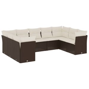 vidaXL Set canapele de grădină cu perne, 9 piese, maro, poliratan