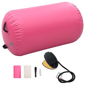 vidaXL Rulou de gimnastică gonflabil cu pompă, roz, 100 x 60 cm, PVC