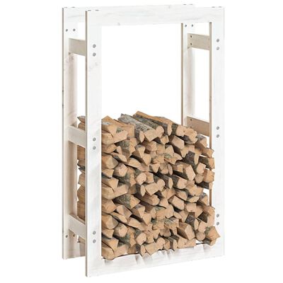 vidaXL Rastel pentru lemne de foc, alb, 60x25x100 cm, lemn masiv pin