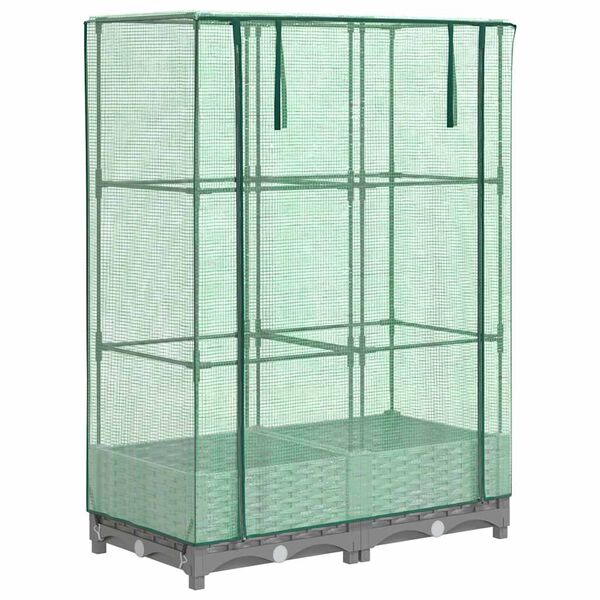 vidaXL Strat &icirc;nălțat cu husă de seră, aspect ratan, 80x40x123 cm
