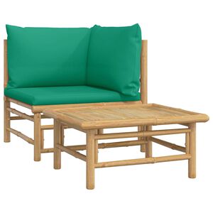 vidaXL Set mobilier de grădină cu perne verzi, 2 piese, bambus