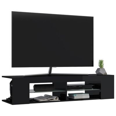 vidaXL Comodă TV cu lumini LED, negru extralucios, 135x39x30 cm