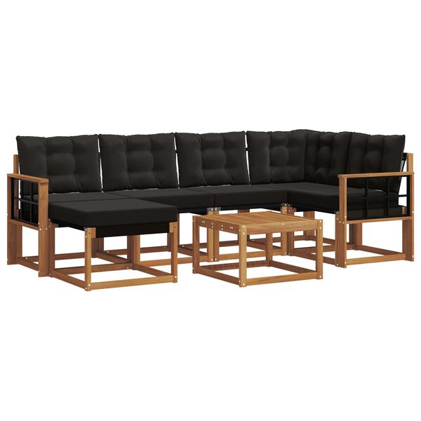 vidaXL Set de canapele de exterior cu pernă 7 pcs Natural și Negru