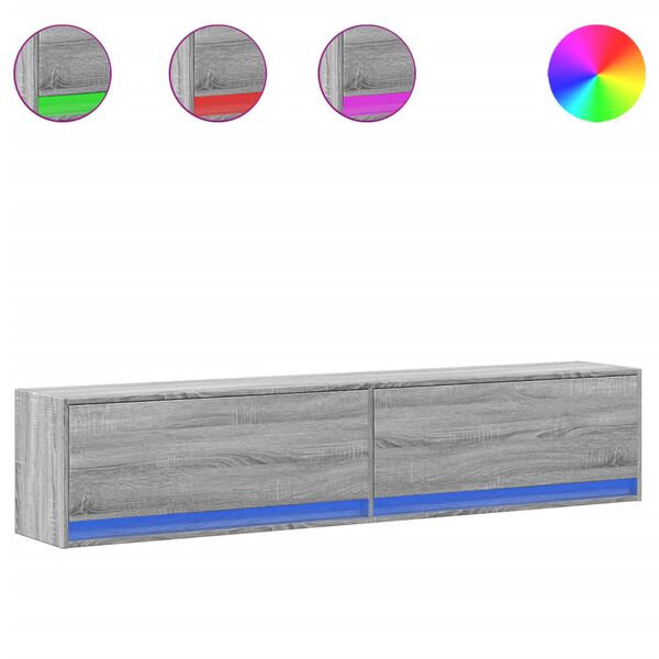 vidaXL Comodă TV de perete cu lumini LED, gri sonoma, 180x31x38 cm