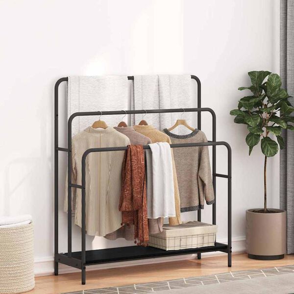 vidaXL Stativ pentru haine cu raft Stejar Negru 90 x 30 x 100,5 cm