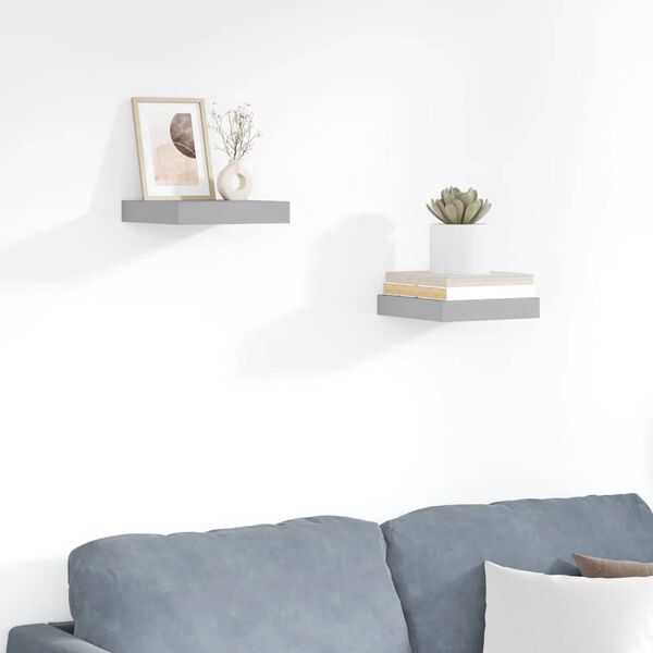 vidaXL Rafturi de perete suspendate, 2 buc., gri, 23x23,5x3,8 cm, MDF