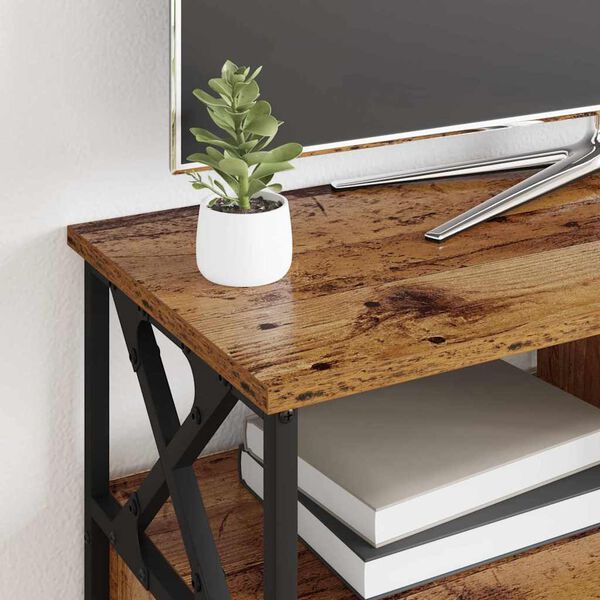 vidaXL Cabinet TV Lemn Vechi 90 x 33 x 45 cm Lemn ingineresc și oțel