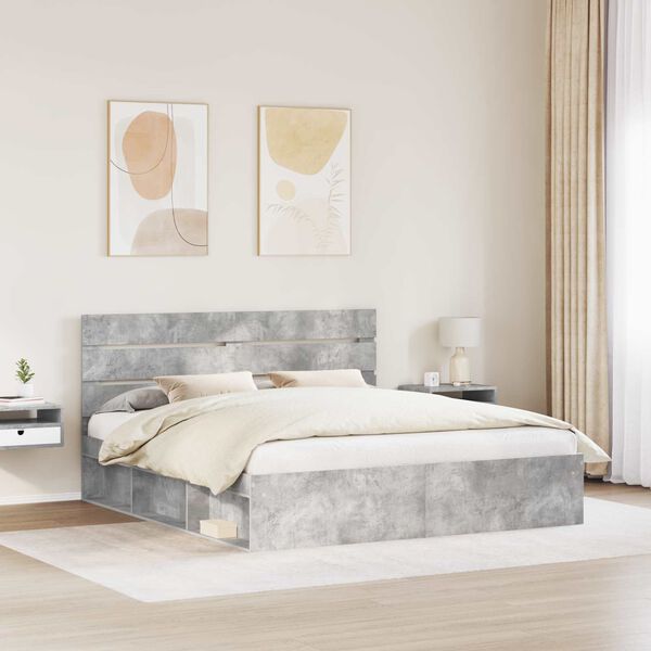 vidaXL Cadru de pat cu headboard Beton 200 x 200 cm Lemn de pin masiv