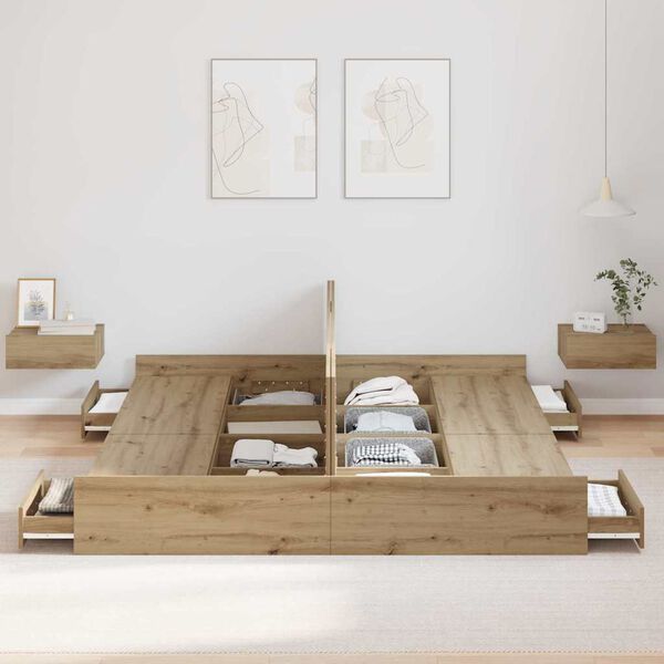 vidaXL Cadru de pat cu depozitare Stejar Artizanal 200 x 200 cm