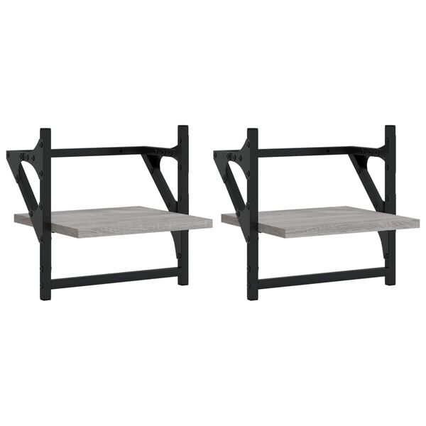vidaXL Rafturi de perete cu bare, 2 buc., gri sonoma, 30x25x30 cm