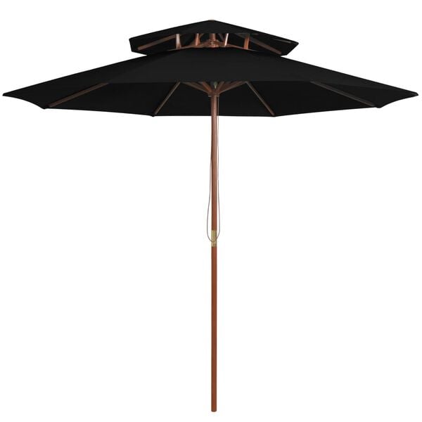 vidaXL Umbrelă de soare dublă, st&acirc;lp din lemn, negru, 270 cm