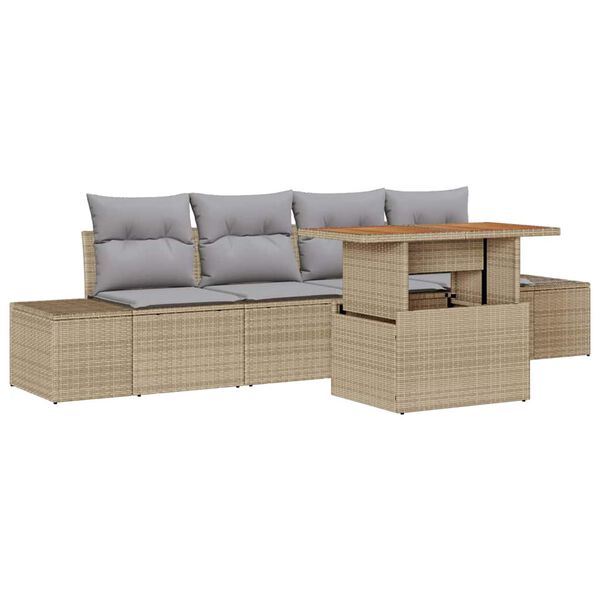 vidaXL Set de canapele pentru grădină 5 pcs Bej Rattan poli