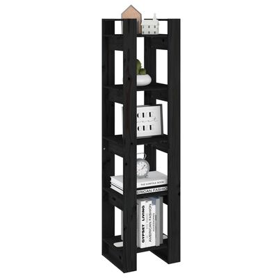 vidaXL Bibliotecă/Separator cameră negru 41x35x160 cm lemn masiv pin