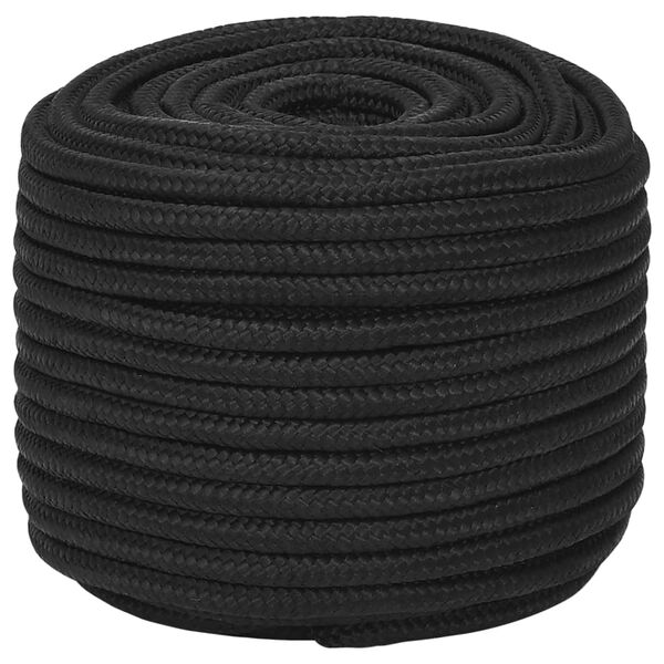 vidaXL Fr&acirc;nghie de barcă, negru complet, 12 mm, 25 m, polipropilenă