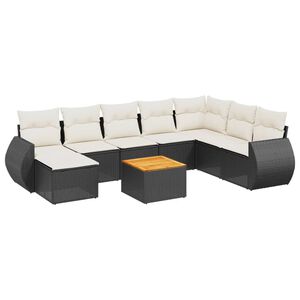 vidaXL Set mobilier de grădină cu perne, 9 piese, negru, poliratan