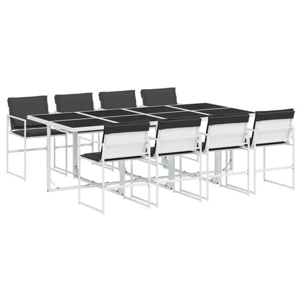 vidaXL Set mobilier de grădină, 9 piese, cu perne, alb, textilenă