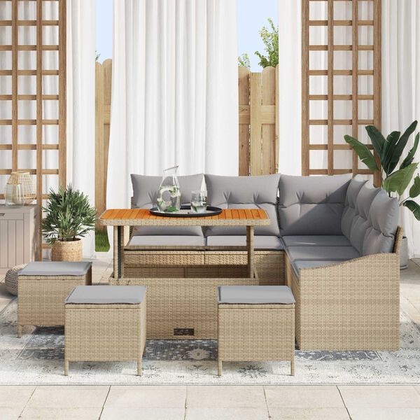 vidaXL Set de canapele pentru grădină cu pernă 9 pcs Bej Rattan poli