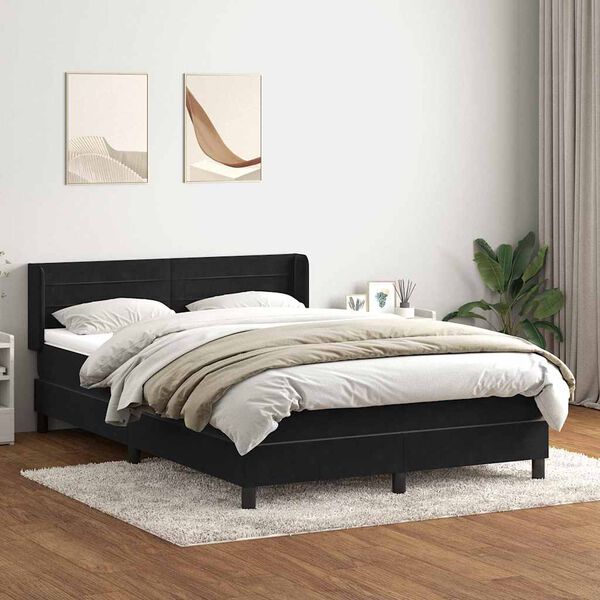 vidaXL Pat box spring cu saltea, negru, 160x210 cm, catifea