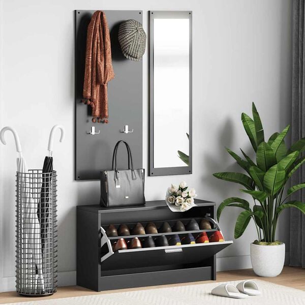 vidaXL Set pantofar 3 &icirc;n 1, negru, lemn prelucrat