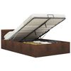 vidaXL Cadru pat hidraulic cu ladă și LED, maro, 120 x 200 cm, textil