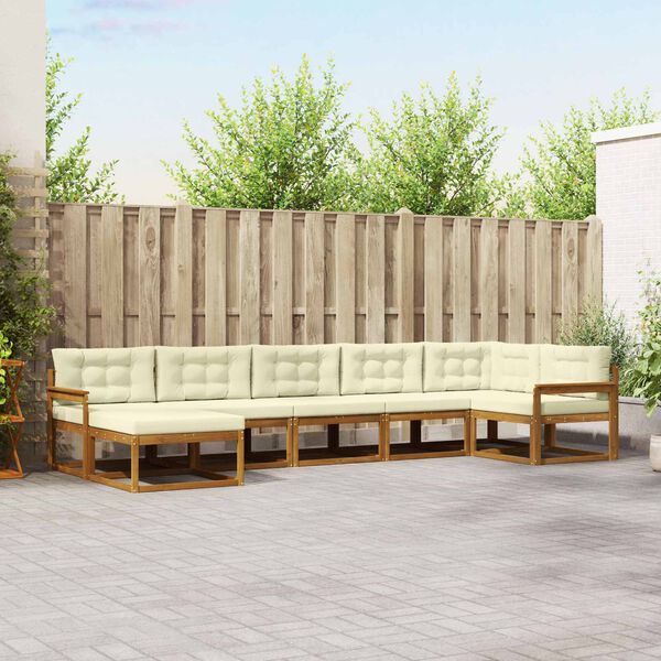 vidaXL Set de canapele de exterior cu pernă 7 pcs Natural și Crem